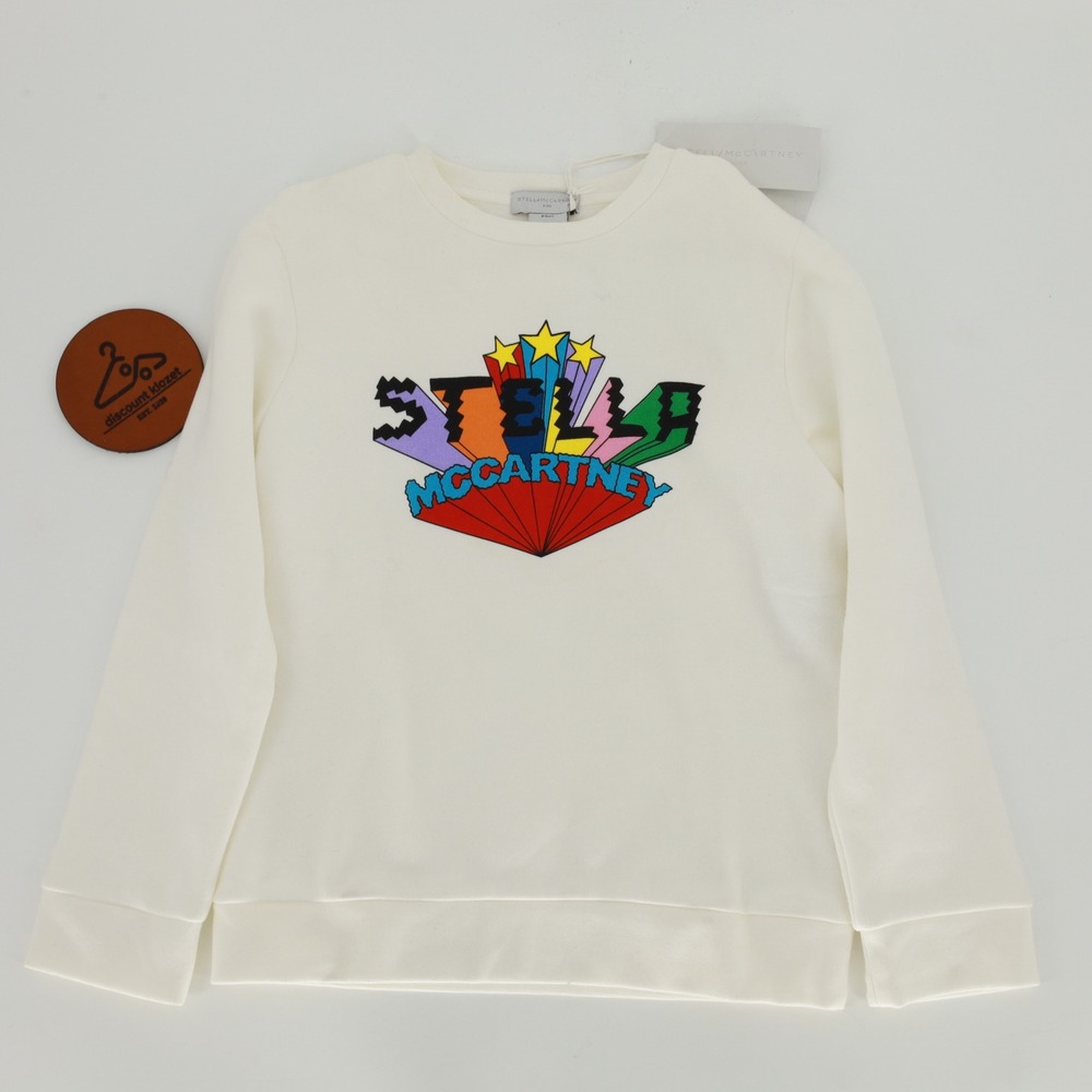 Stella McCartney Kids White Graphic Logo Cotton Crewneck Sweatshirt 8 Years NWT